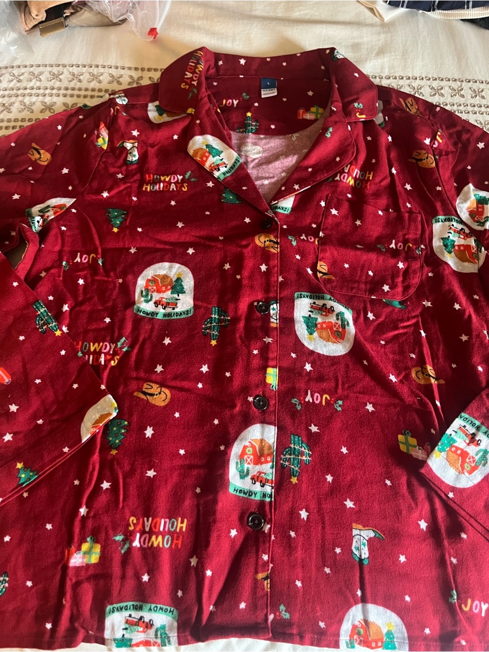 Women’s Red Holiday Button-Up Shirt Pajama Set